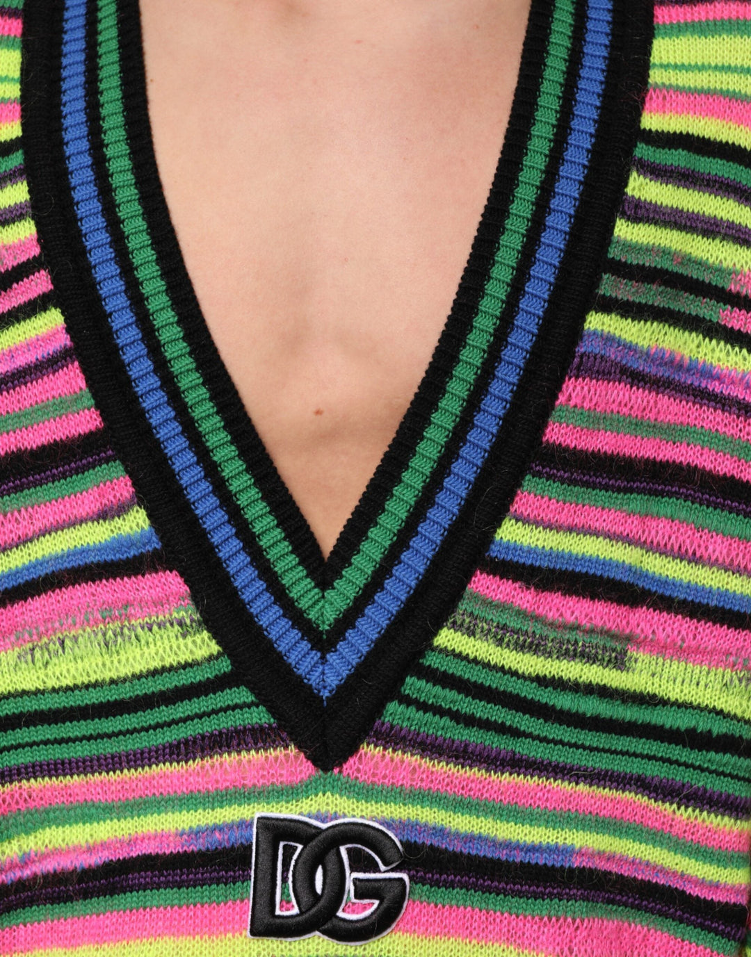 Men’s Dolce &amp; Gabbana Multicolor Dg Logo V-neck Knit Pullover Sweater