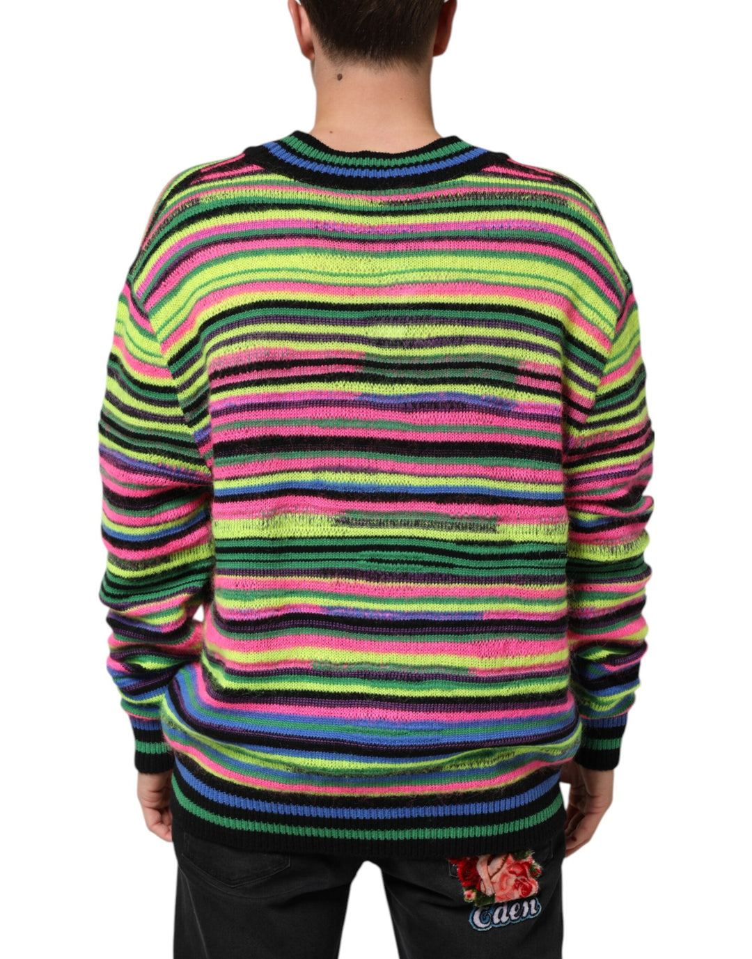 Men’s Dolce &amp; Gabbana Multicolor Dg Logo V-neck Knit Pullover Sweater