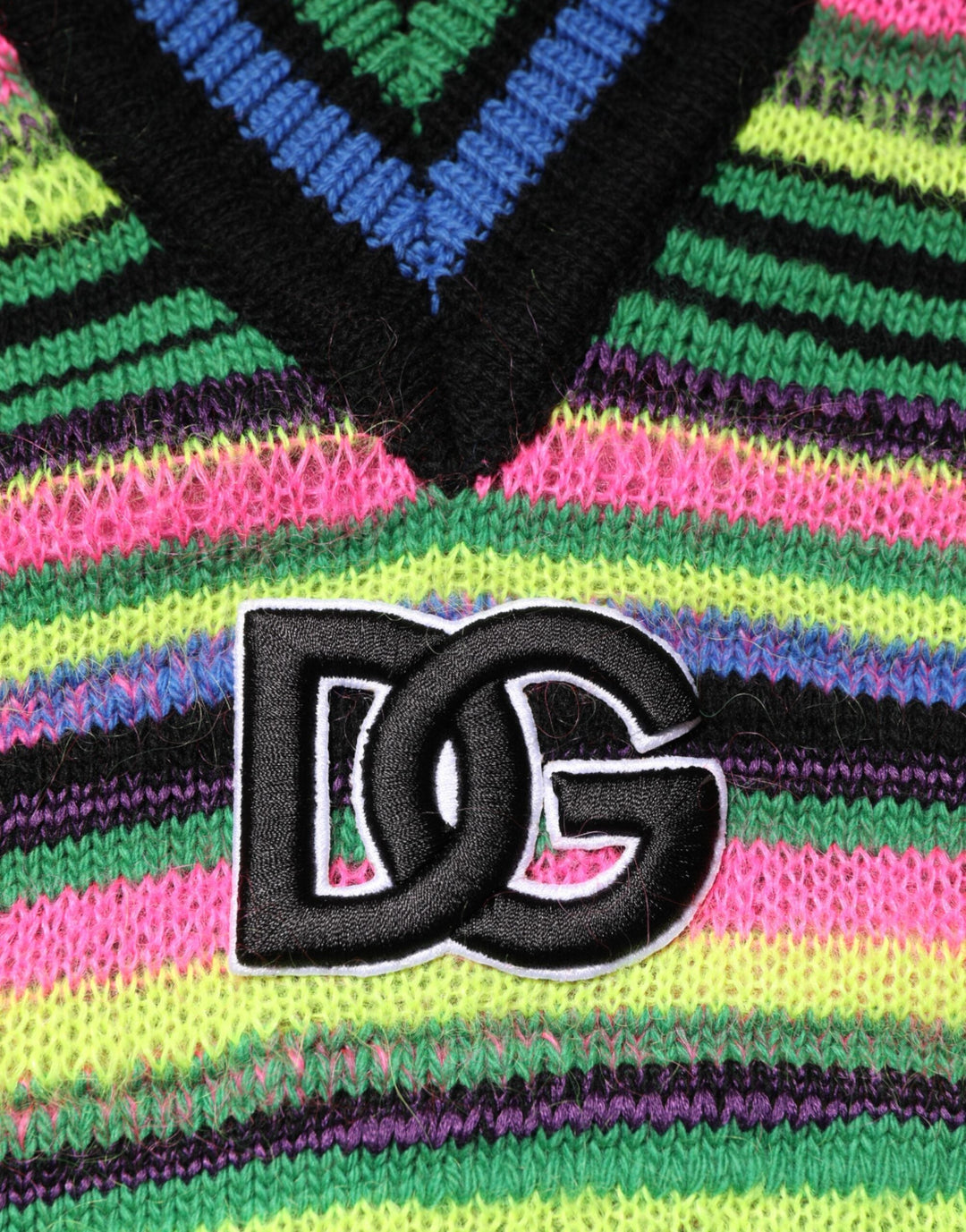 Men’s Dolce &amp; Gabbana Multicolor Dg Logo V-neck Knit Pullover Sweater