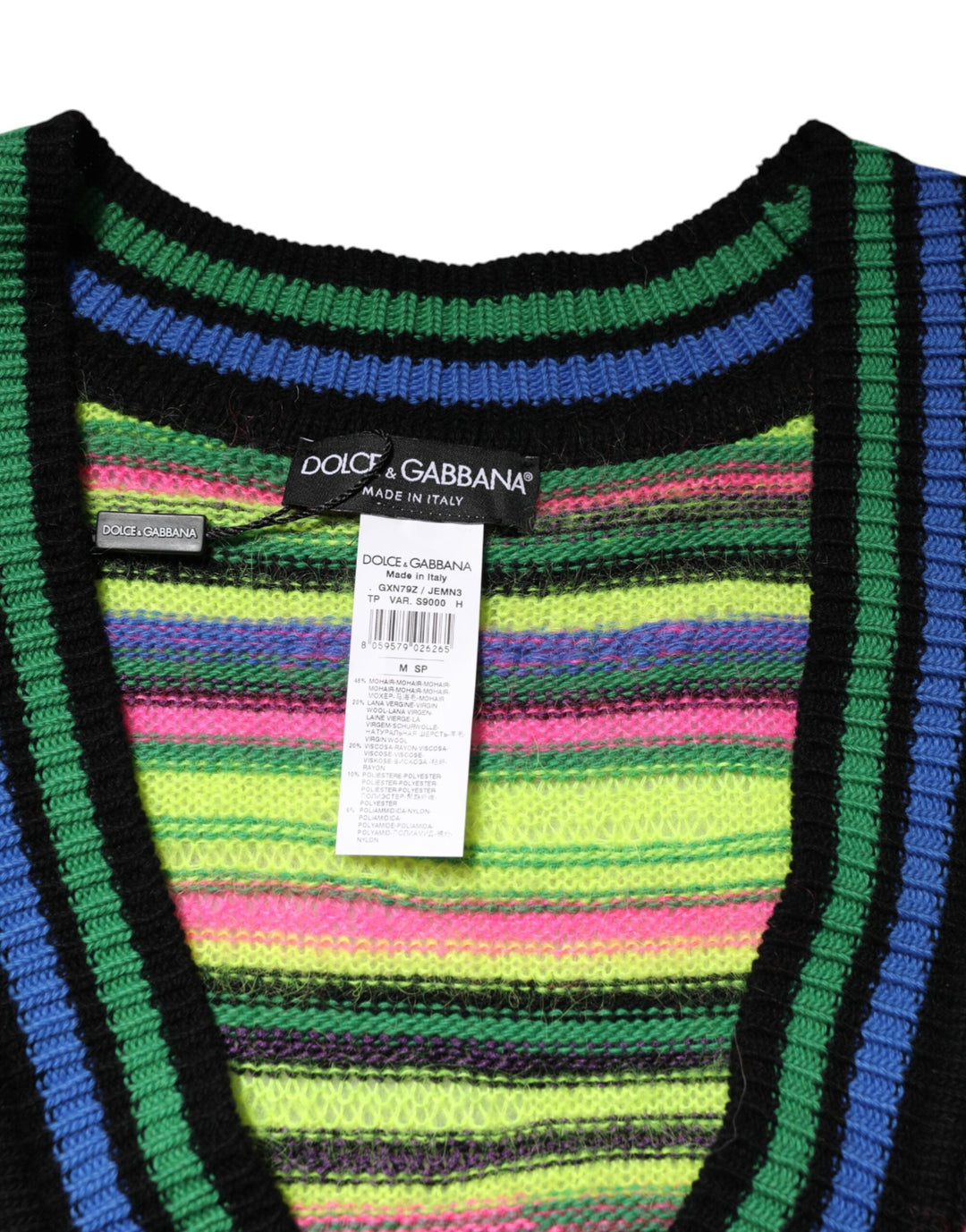Men’s Dolce &amp; Gabbana Multicolor Dg Logo V-neck Knit Pullover Sweater