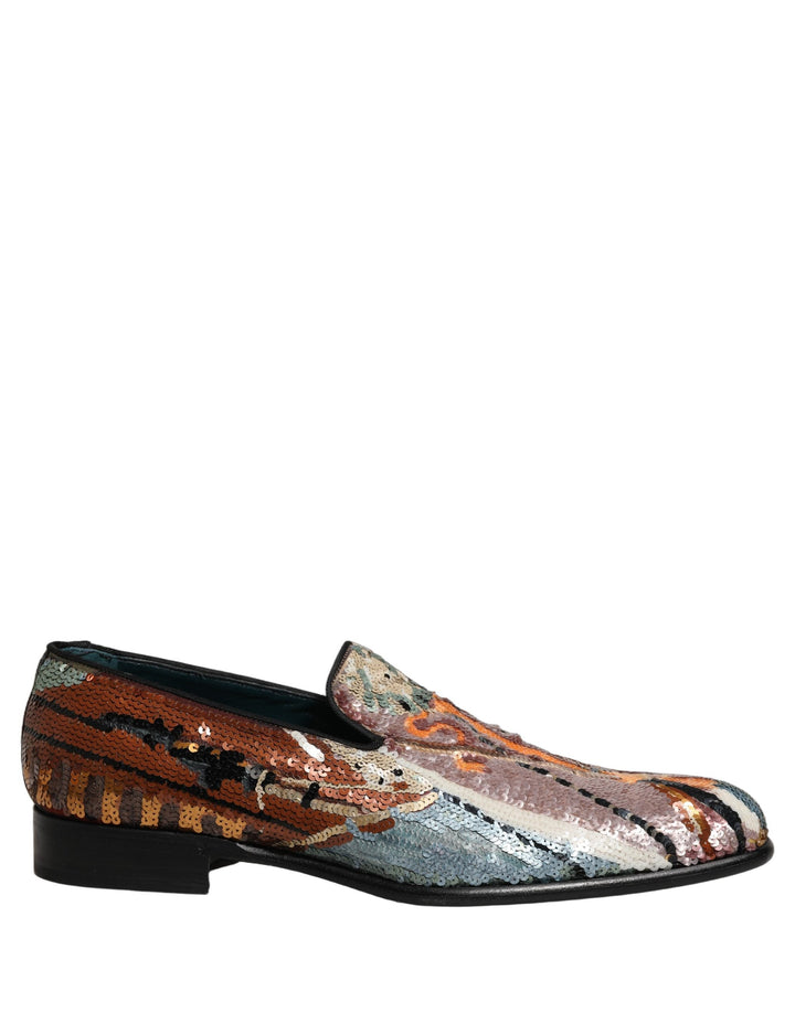 Men’s Dolce &amp; Gabbana Multicolor Embroidered Sequin Loafers Shoes