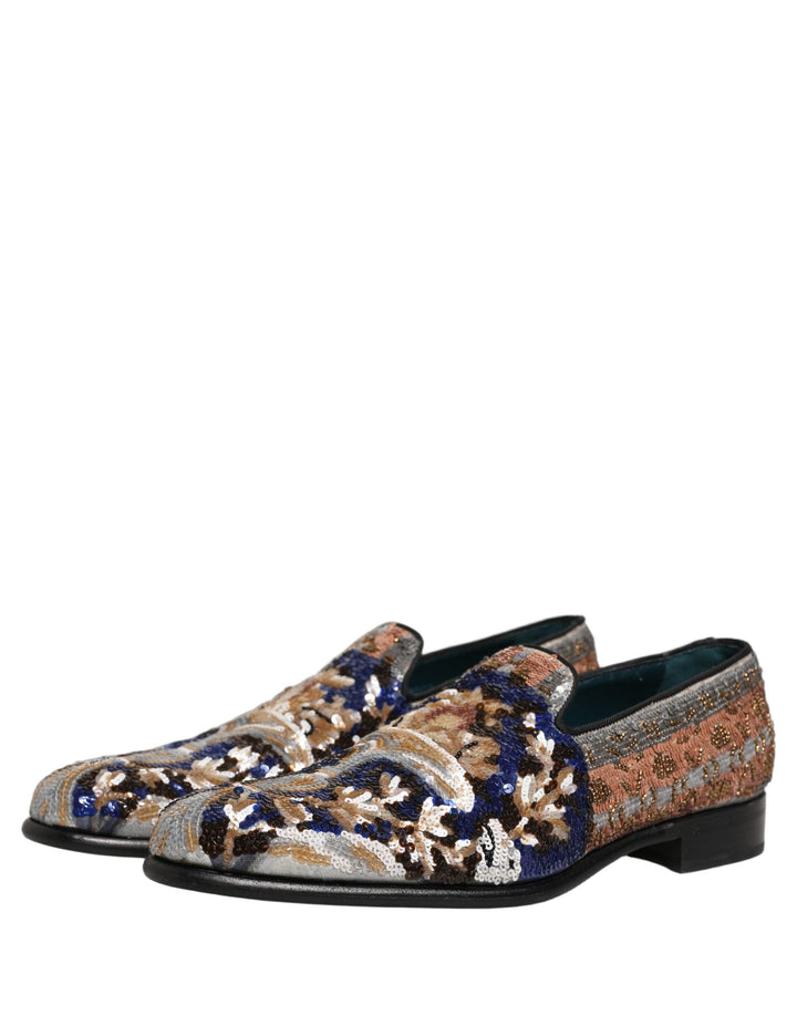 Men’s Dolce &amp; Gabbana Multicolor Embroidered Sequin Loafers Shoes