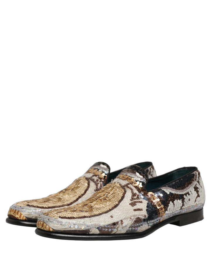 Men’s Dolce &amp; Gabbana Multicolor Embroidered Sequin Loafers Shoes