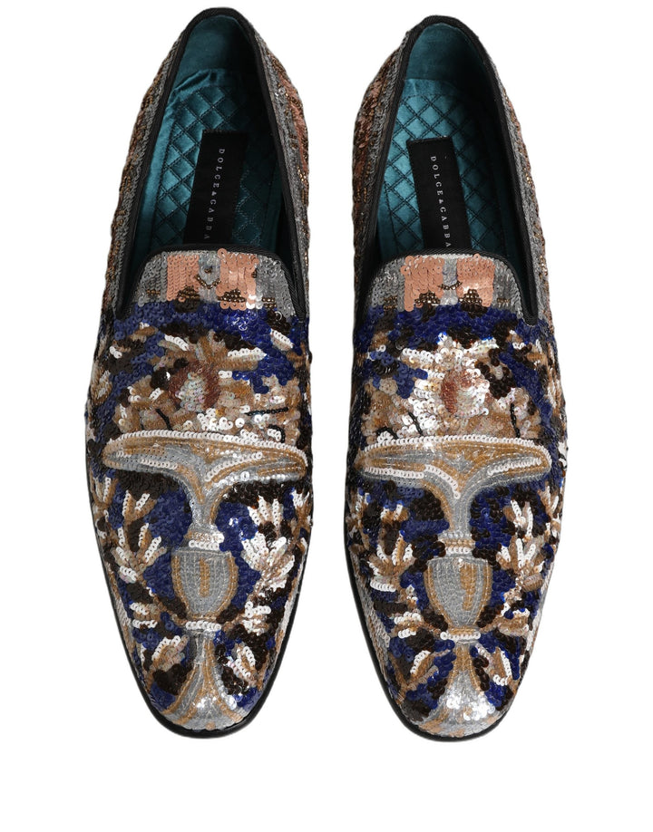 Men’s Dolce &amp; Gabbana Multicolor Embroidered Sequin Loafers Shoes