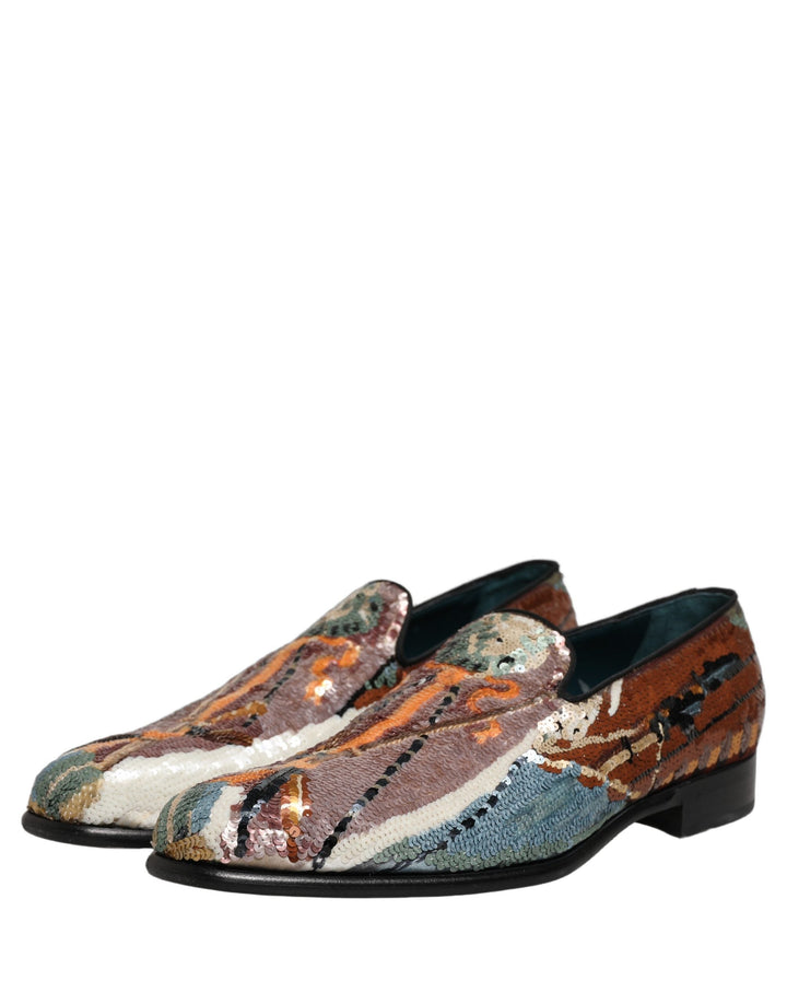 Men’s Dolce &amp; Gabbana Multicolor Embroidered Sequin Loafers Shoes