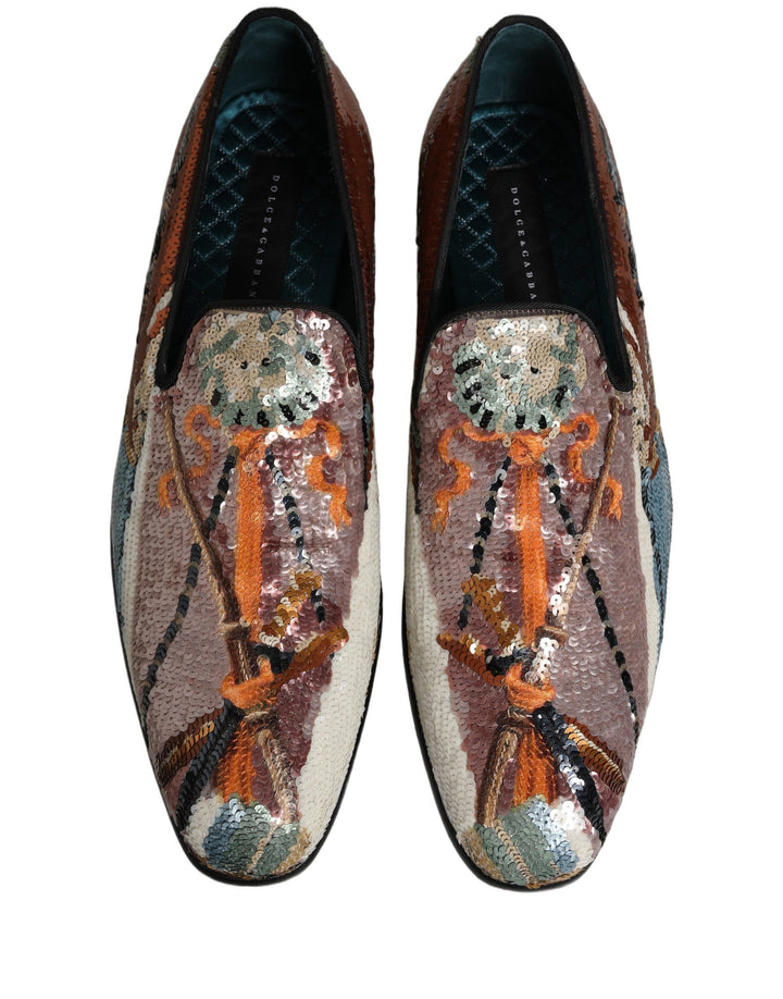Men’s Dolce &amp; Gabbana Multicolor Embroidered Sequin Loafers Shoes