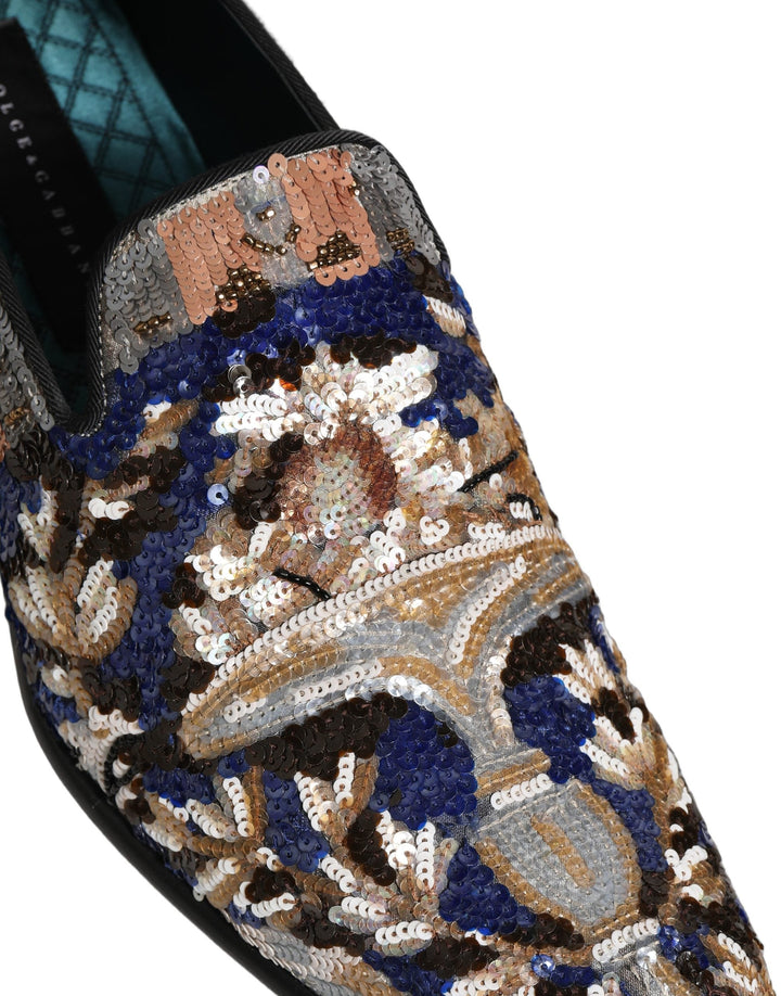 Men’s Dolce &amp; Gabbana Multicolor Embroidered Sequin Loafers Shoes