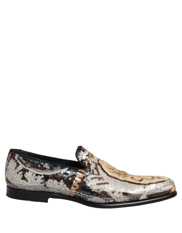 Men’s Dolce &amp; Gabbana Multicolor Embroidered Sequin Loafers Shoes