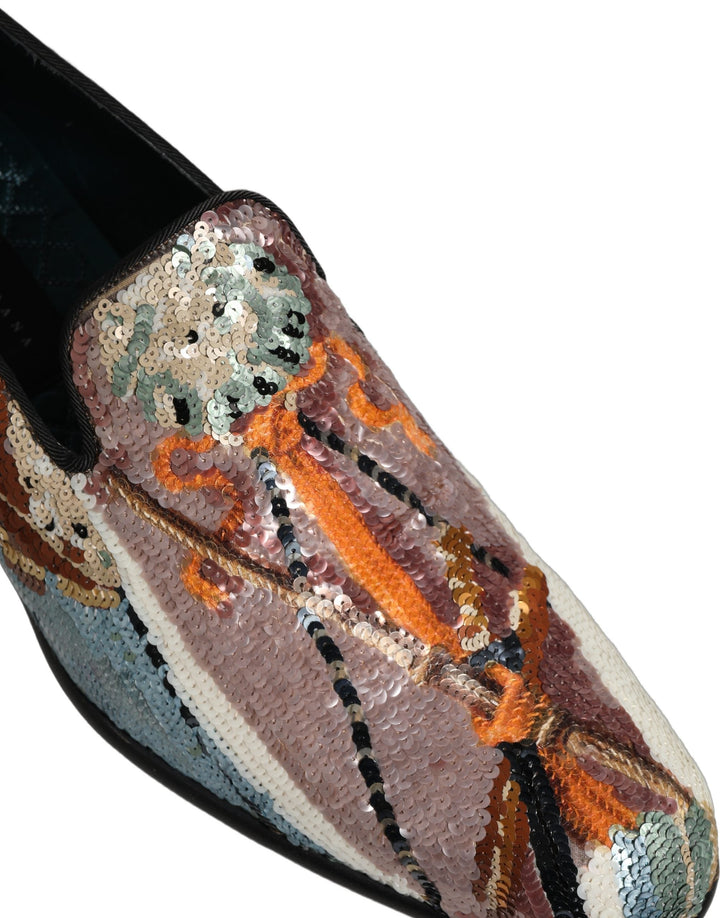 Men’s Dolce &amp; Gabbana Multicolor Embroidered Sequin Loafers Shoes