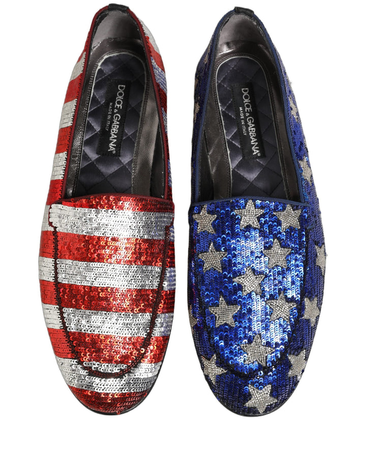 Men’s Dolce &amp; Gabbana Multicolor Flag Sequin Dress Loafers Shoes
