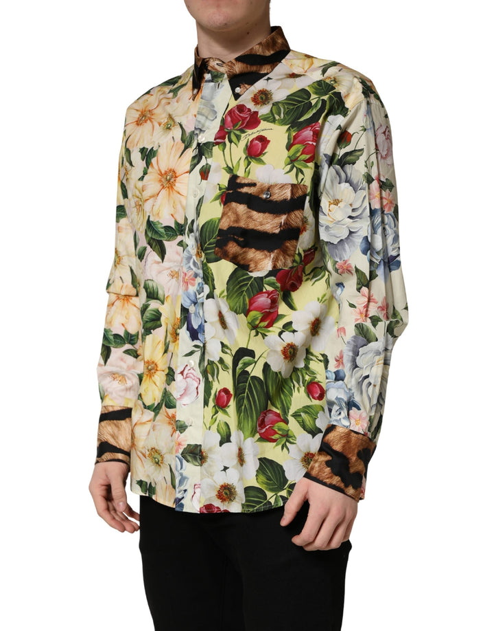 Men’s Dolce &amp; Gabbana Multicolor Floral Animal Print Collared Shirt