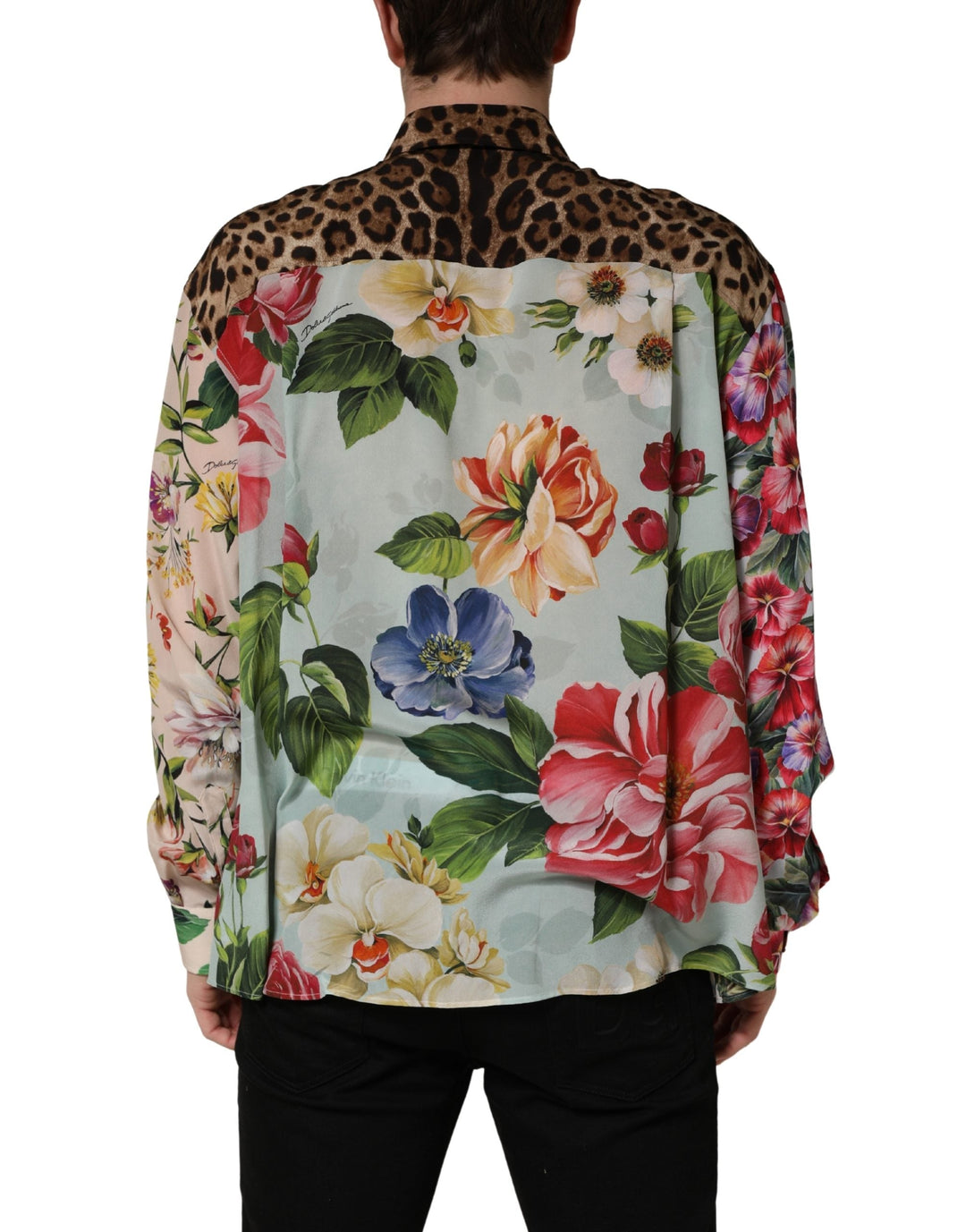 Men’s Dolce &amp; Gabbana Multicolor Floral Animal Print Collared Shirt