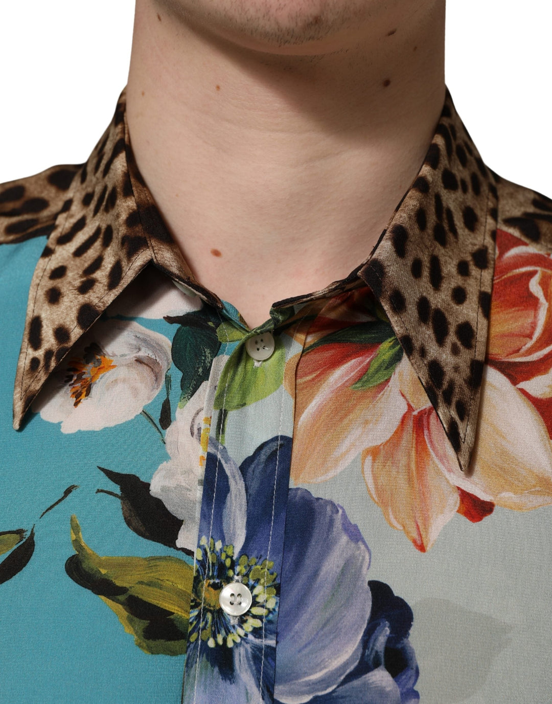 Dolce & Gabbana Multicolor Floral Animal Print Collared Shirt