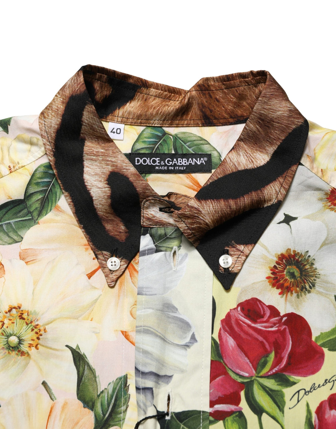 Dolce &amp; Gabbana Multicolor Floral Animal Print Collared Shirt