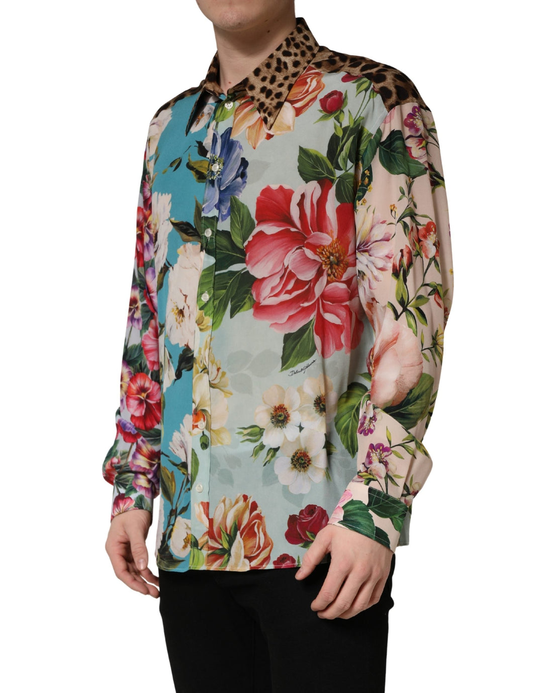 Dolce &amp; Gabbana Multicolor Floral Animal Print Collared Shirt