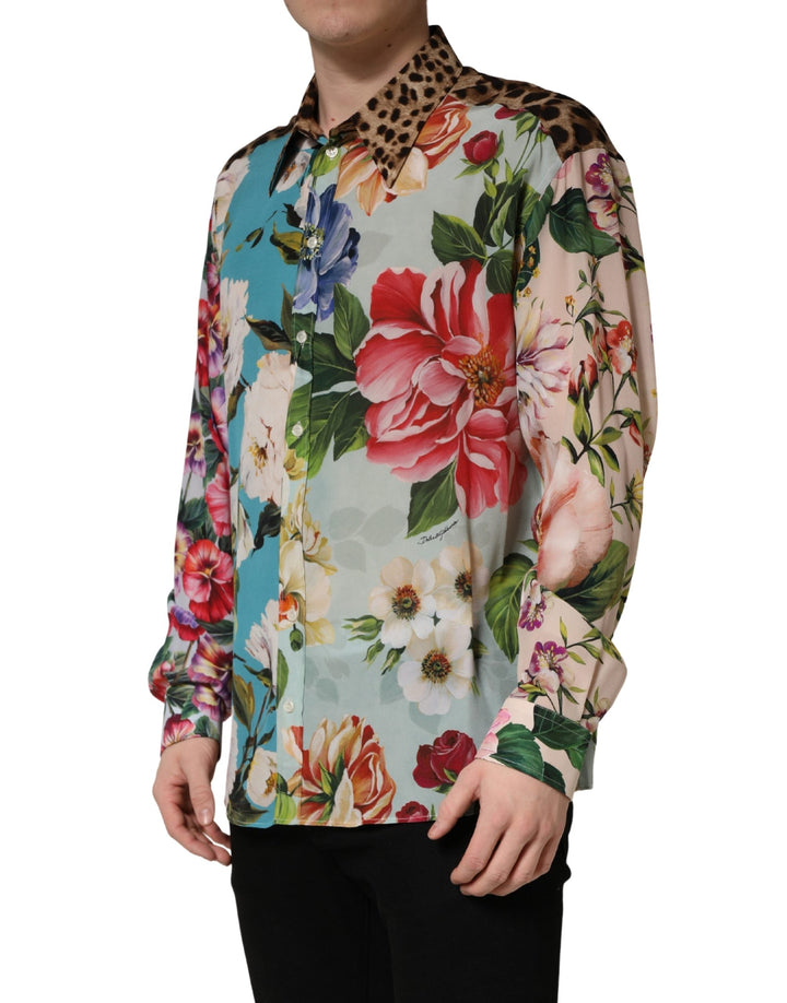 Dolce &amp; Gabbana Multicolor Floral Animal Print Collared Shirt