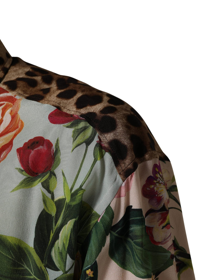 Dolce &amp; Gabbana Multicolor Floral Animal Print Collared Shirt