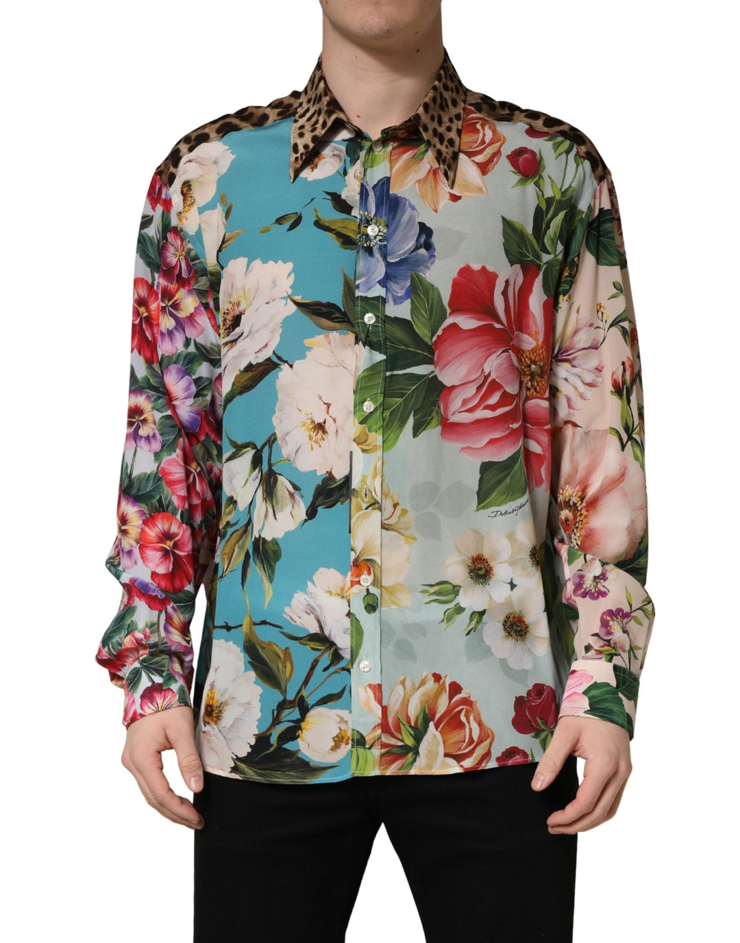 Dolce &amp; Gabbana Multicolor Floral Animal Print Collared Shirt
