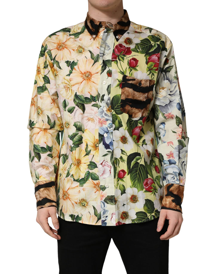 Dolce &amp; Gabbana Multicolor Floral Animal Print Collared Shirt
