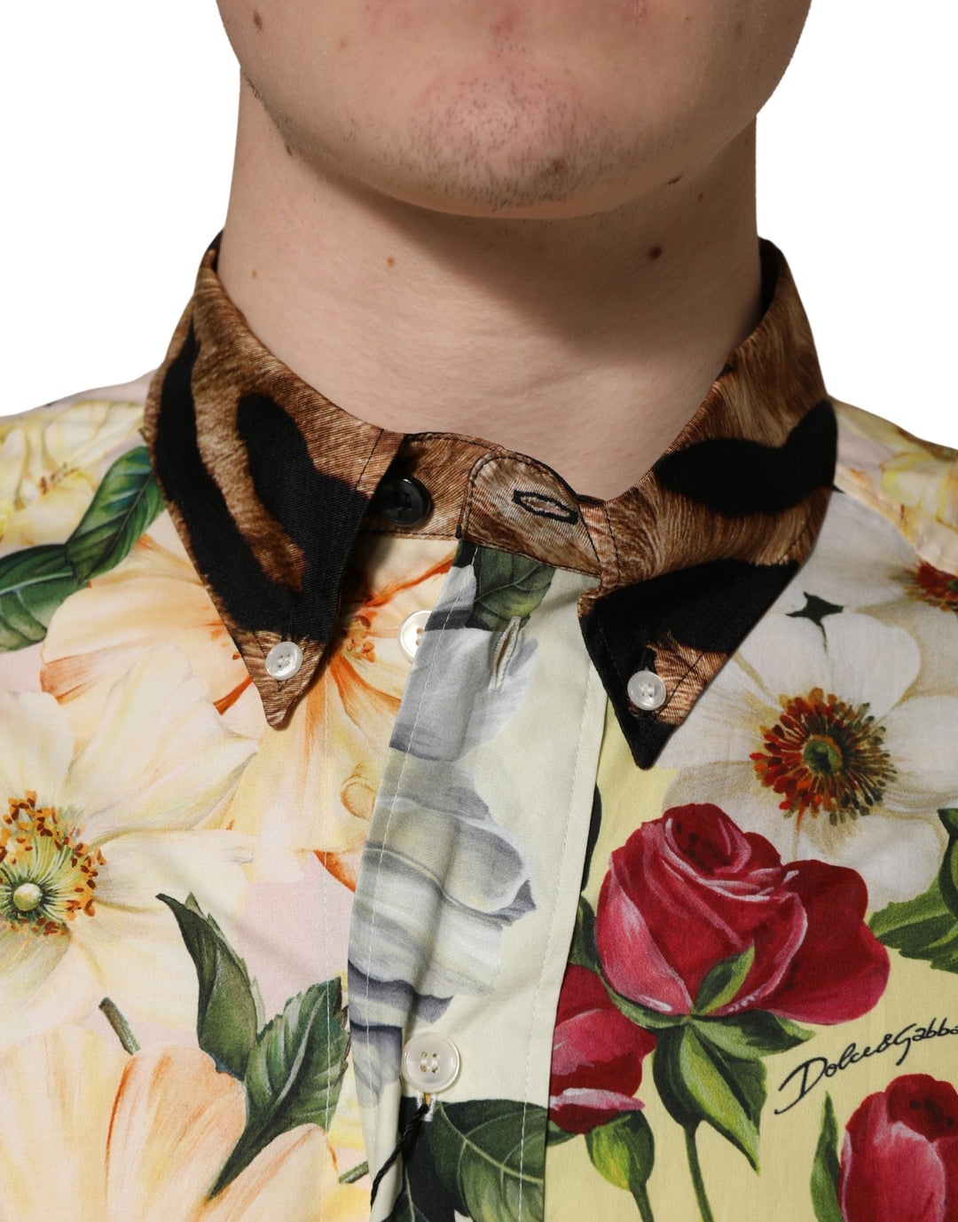 Dolce &amp; Gabbana Multicolor Floral Animal Print Collared Shirt