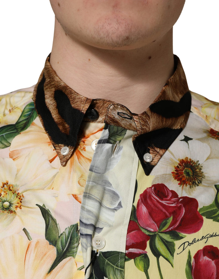 Dolce &amp; Gabbana Multicolor Floral Animal Print Collared Shirt