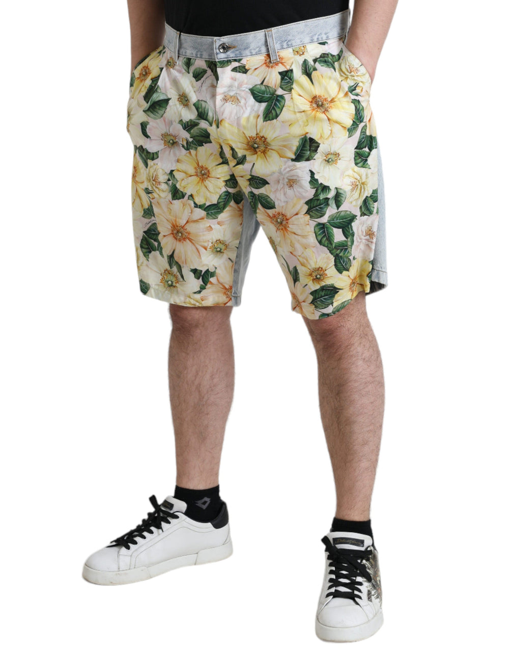 Men’s Dolce & Gabbana Multicolor Floral Print Denim Bermuda Shorts