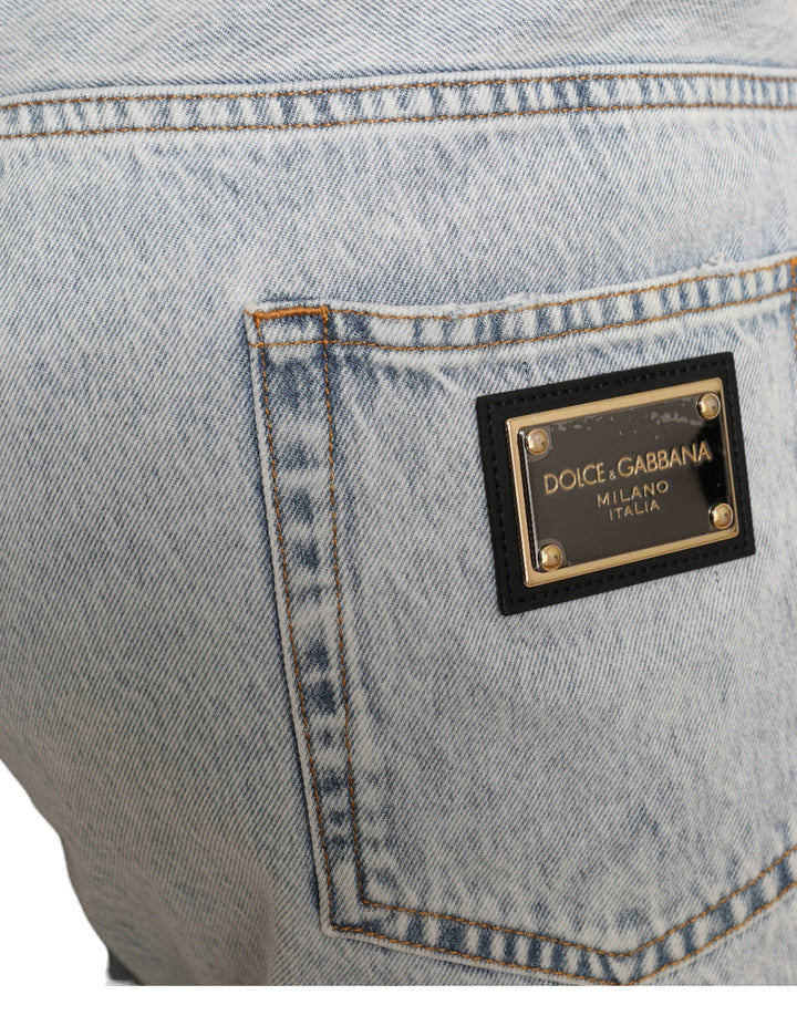 Men’s Dolce &amp; Gabbana Multicolor Floral Print Denim Bermuda Shorts