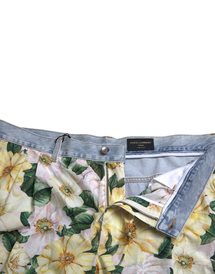 Men’s Dolce &amp; Gabbana Multicolor Floral Print Denim Bermuda Shorts