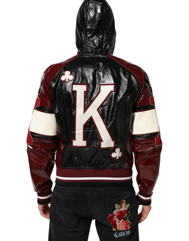Men’s Dolce &amp; Gabbana Multicolor Hooded Leather Dg King Men Biker Jacket