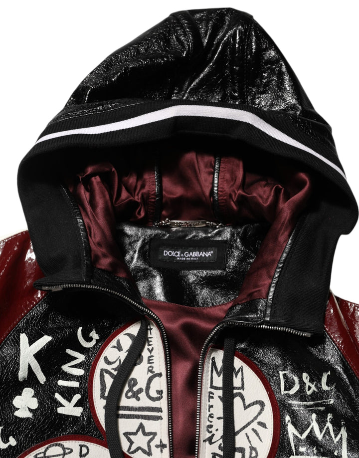Men’s Dolce &amp; Gabbana Multicolor Hooded Leather Dg King Men Biker Jacket