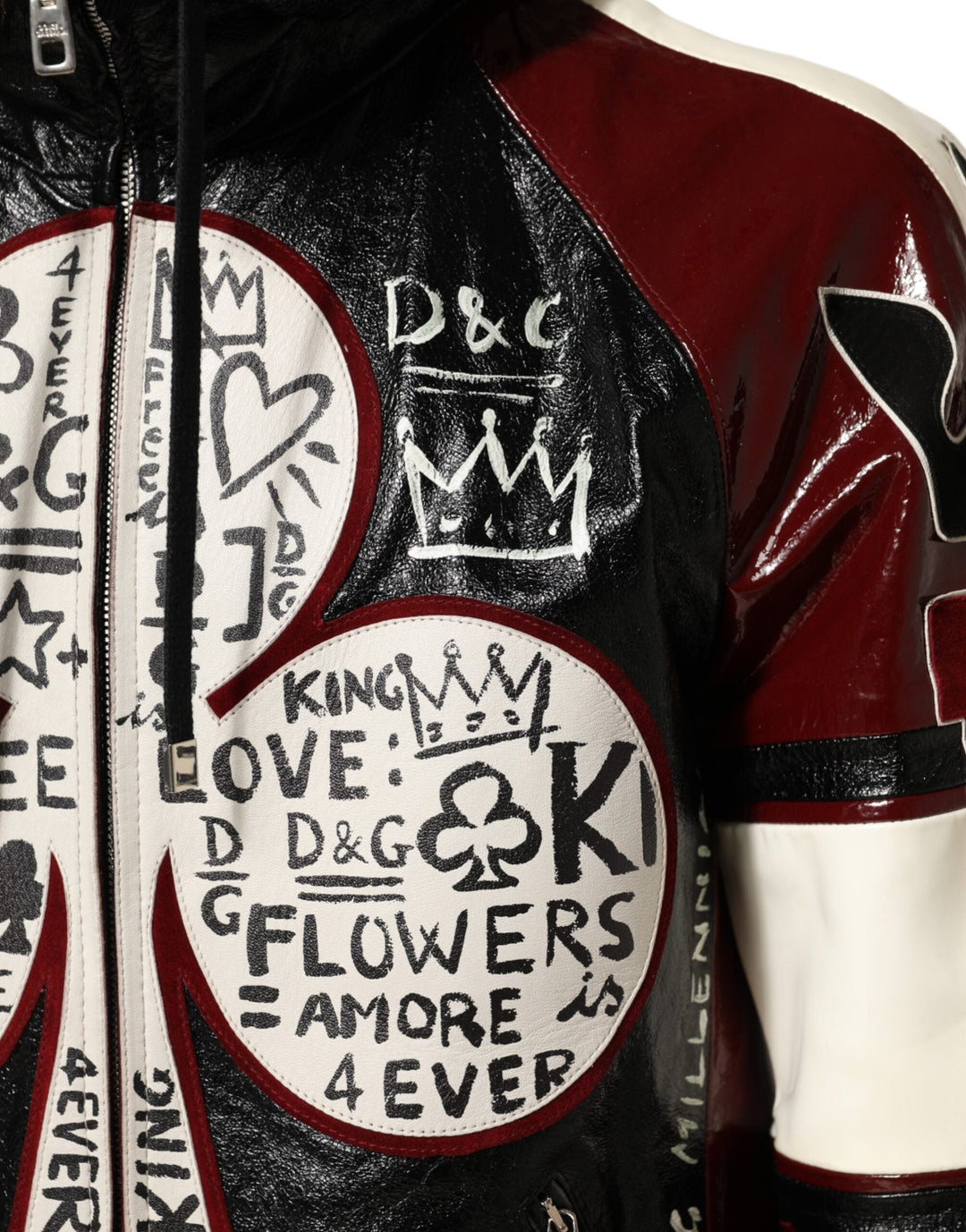 Men’s Dolce &amp; Gabbana Multicolor Hooded Leather Dg King Men Biker Jacket
