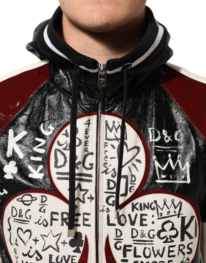 Men’s Dolce &amp; Gabbana Multicolor Hooded Leather Dg King Men Biker Jacket