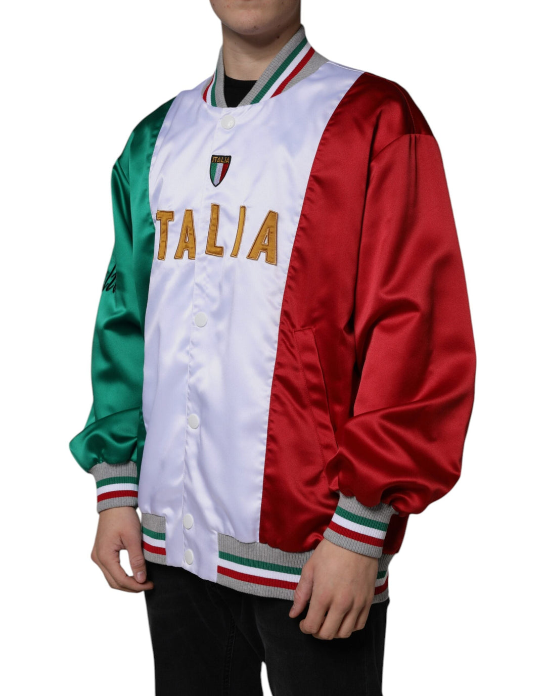 Men’s Dolce &amp; Gabbana Multicolor Italia Button Down Bomber Jacket
