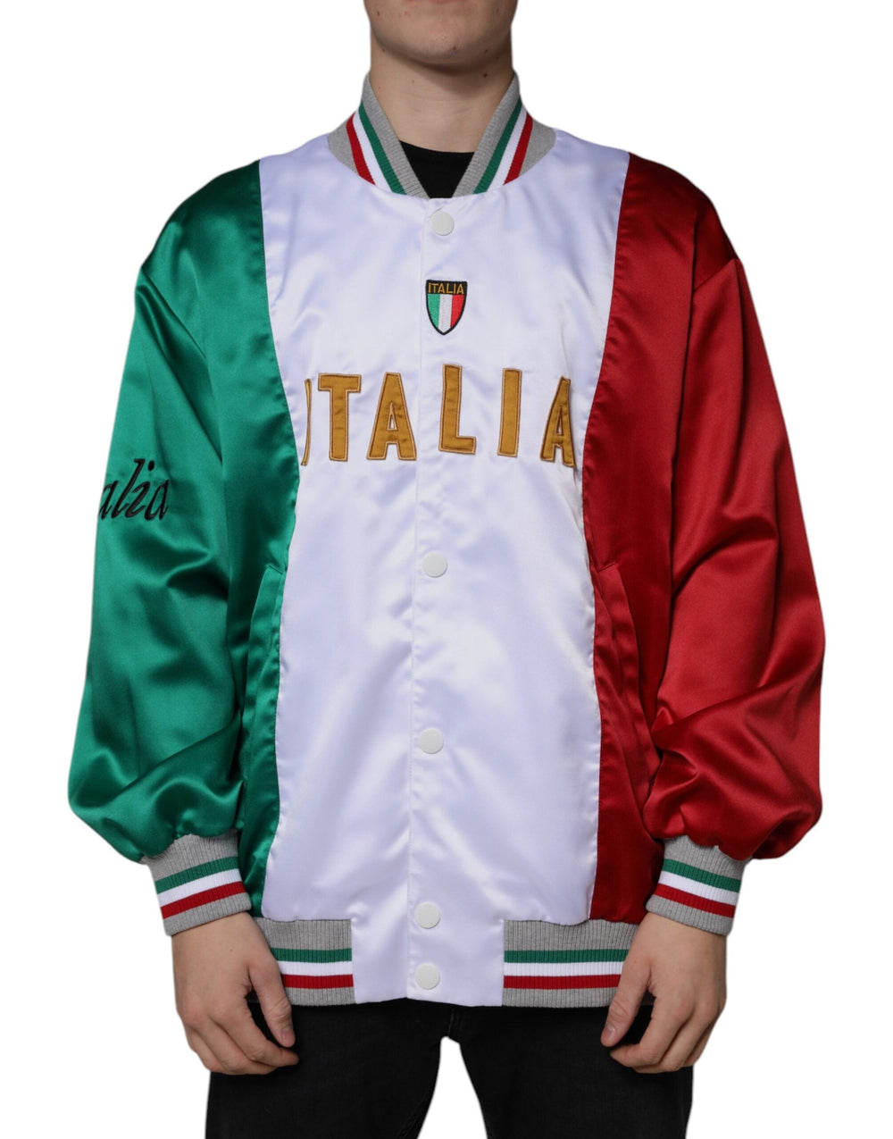 Men’s Dolce & Gabbana Multicolor Italia Button Down Bomber Jacket