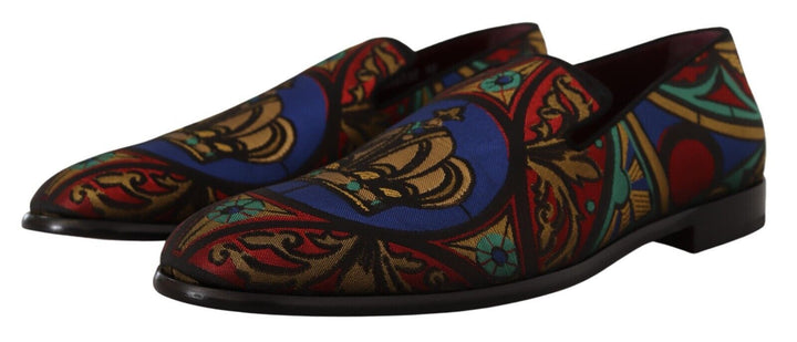 Men’s Dolce &amp; Gabbana Multicolor Jacquard Crown Slippers Loafers Shoes