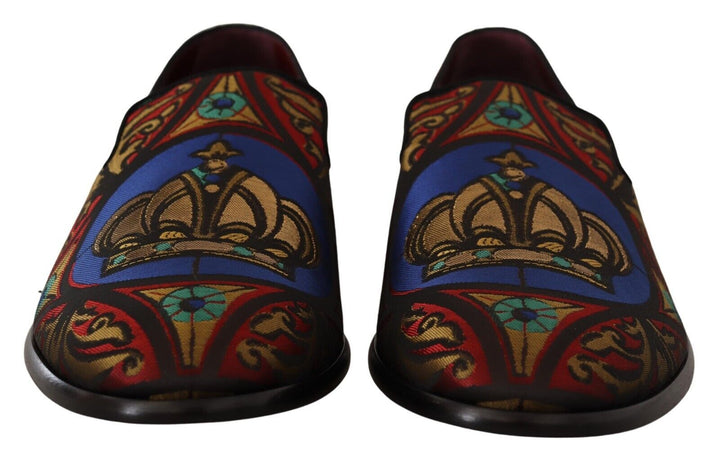 Men’s Dolce &amp; Gabbana Multicolor Jacquard Crown Slippers Loafers Shoes