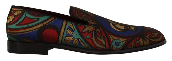 Men’s Dolce &amp; Gabbana Multicolor Jacquard Crown Slippers Loafers Shoes