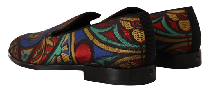 Men’s Dolce &amp; Gabbana Multicolor Jacquard Crown Slippers Loafers Shoes