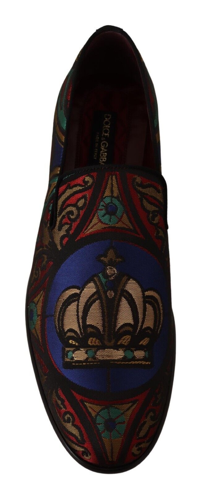 Men’s Dolce &amp; Gabbana Multicolor Jacquard Crown Slippers Loafers Shoes