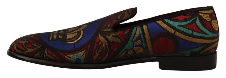 Men’s Dolce &amp; Gabbana Multicolor Jacquard Crown Slippers Loafers Shoes