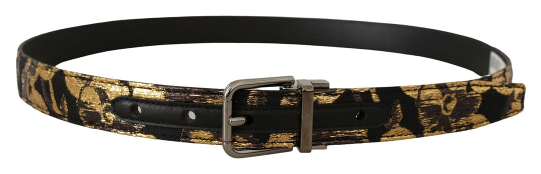 Dolce &amp; Gabbana Multicolor Jacquard Leather Logo Metal Buckle Belt