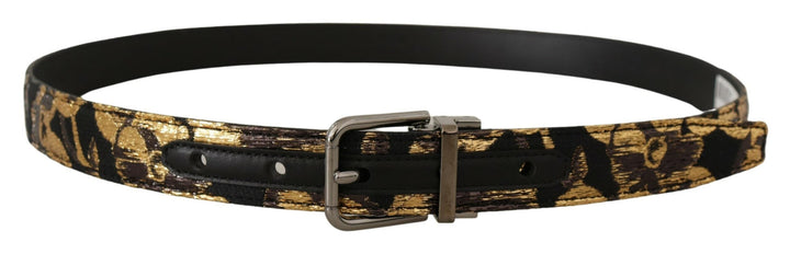 Dolce &amp; Gabbana Multicolor Jacquard Leather Logo Metal Buckle Belt