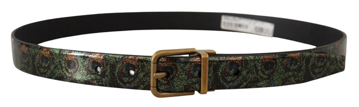 Dolce &amp; Gabbana Multicolor Leather Vernice Pavone Bronze Metal Belt