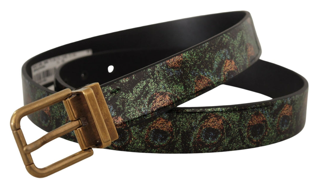 Dolce &amp; Gabbana Multicolor Leather Vernice Pavone Bronze Metal Belt