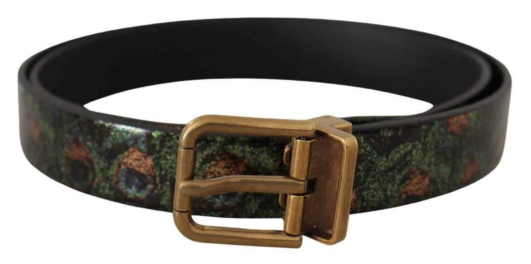 Dolce &amp; Gabbana Multicolor Leather Vernice Pavone Bronze Metal Belt