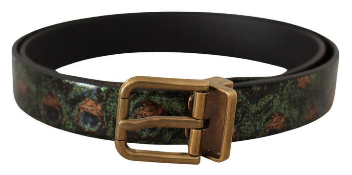 Dolce &amp; Gabbana Multicolor Leather Vernice Pavone Bronze Metal Belt