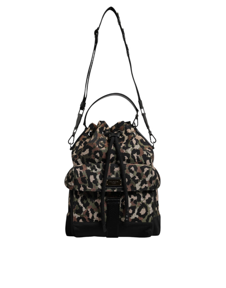 Men’s Dolce &amp; Gabbana Multicolor Leopard Cotton Shoulder Bucket Bag
