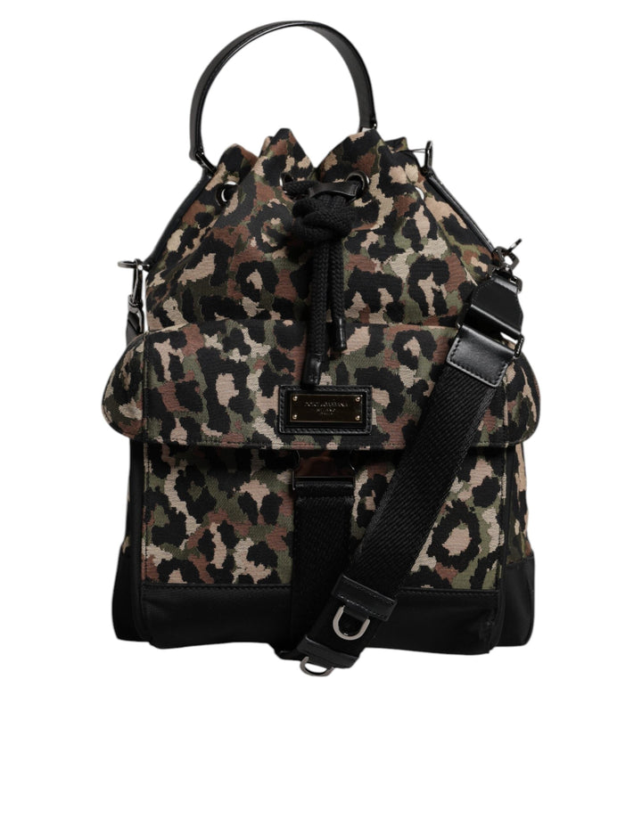 Men’s Dolce &amp; Gabbana Multicolor Leopard Cotton Shoulder Bucket Bag