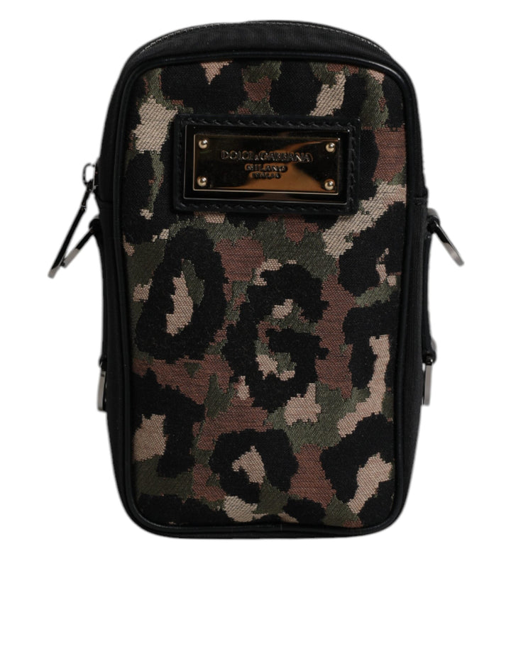 Men’s Dolce &amp; Gabbana Multicolor Leopard Jacquard Logo Plaque Neck Strap Bag