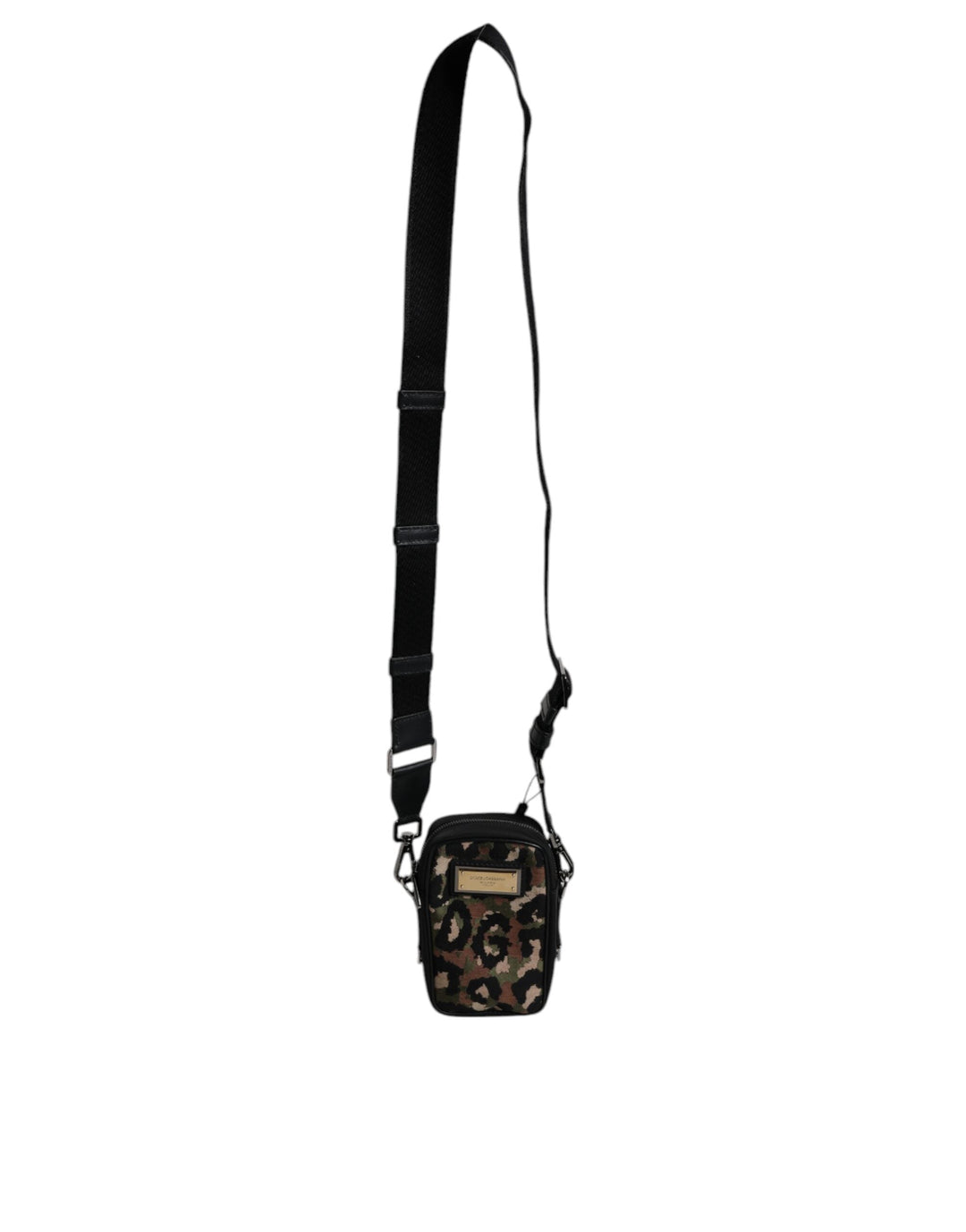 Men’s Dolce &amp; Gabbana Multicolor Leopard Jacquard Logo Plaque Neck Strap Bag
